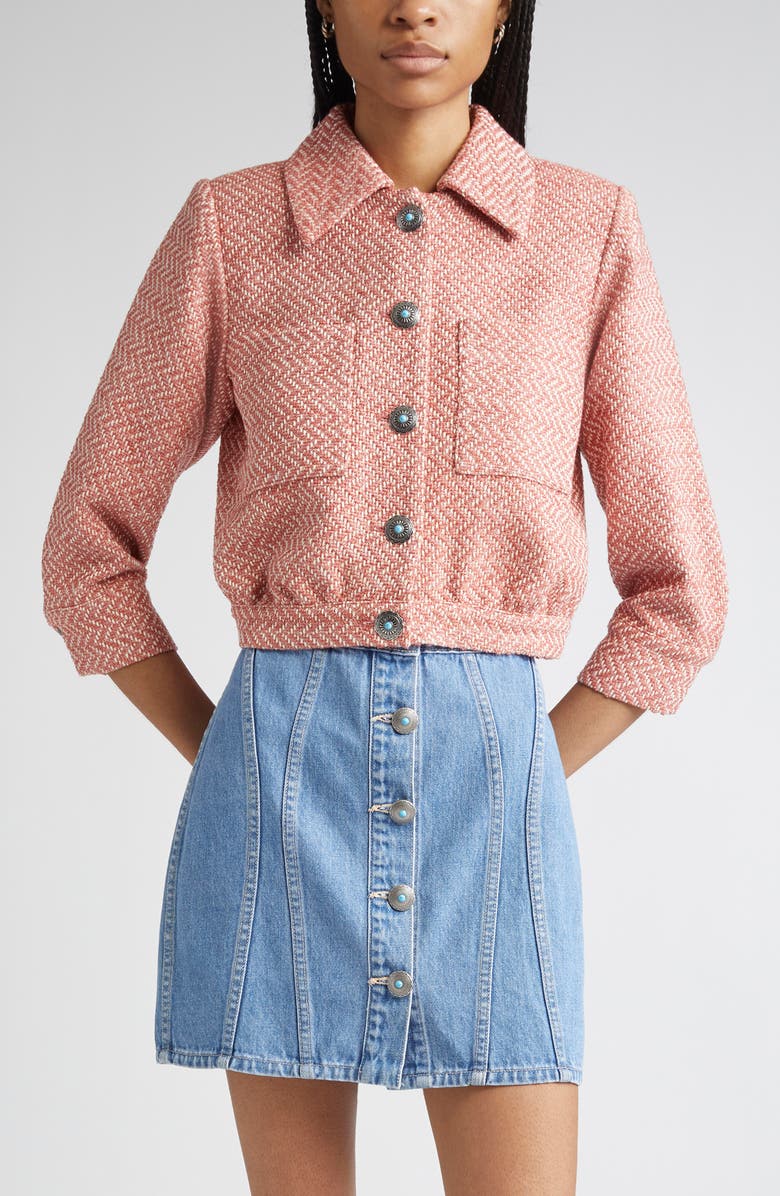 L'AGENCE Jia Tweed Crop Jacket, Main, color, Burnt Coral/ Ivory