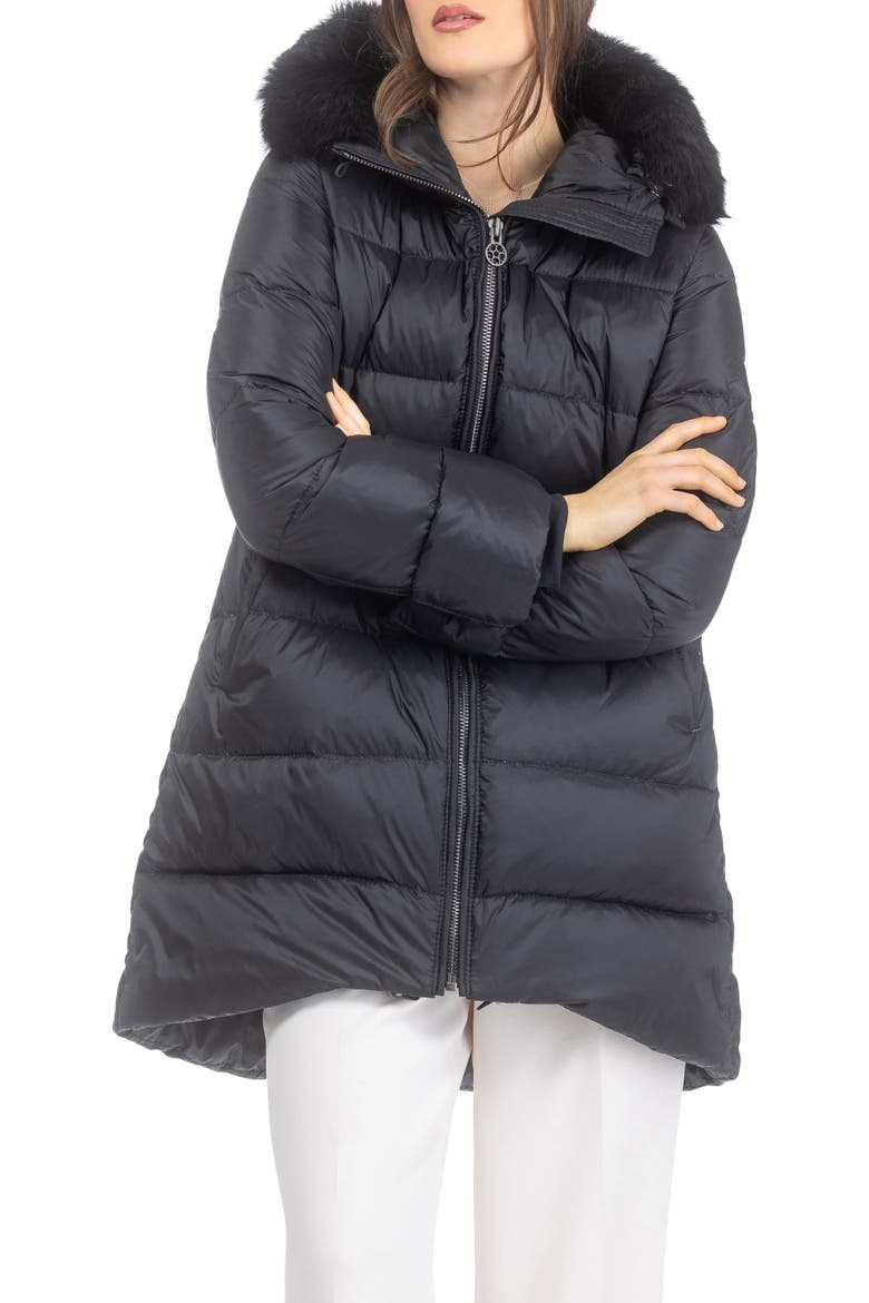 Apres-Ski Horizontal Parka Coat with Detachable Toscana Lamb Hood Trim, Alternate, color, Black/Black