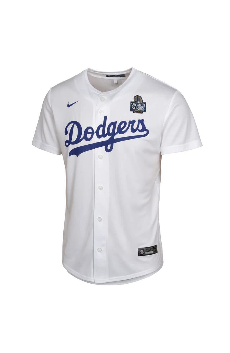 Nike Youth Nike Jack Flaherty White Los Angeles Dodgers 2024 World Series Patch Home Game Player Jersey, Alternate, color, White