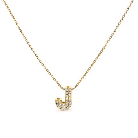 10K Gold Diamond Accent "A-Z" Initial Bubble Pendant Necklace