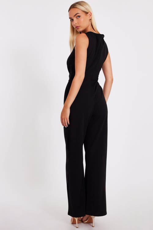 Quiz Scuba Crepe Jumpsuit With Gold Buckle In Black