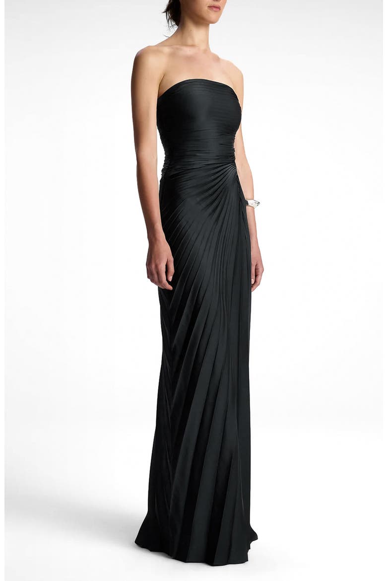 Bianca Pleated Strapless Gown, Alternate, color, BLACK