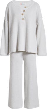 Free People free-est Hailee Waffle Stitch Long Sleeve Top & Wide Leg Pants Knit Set