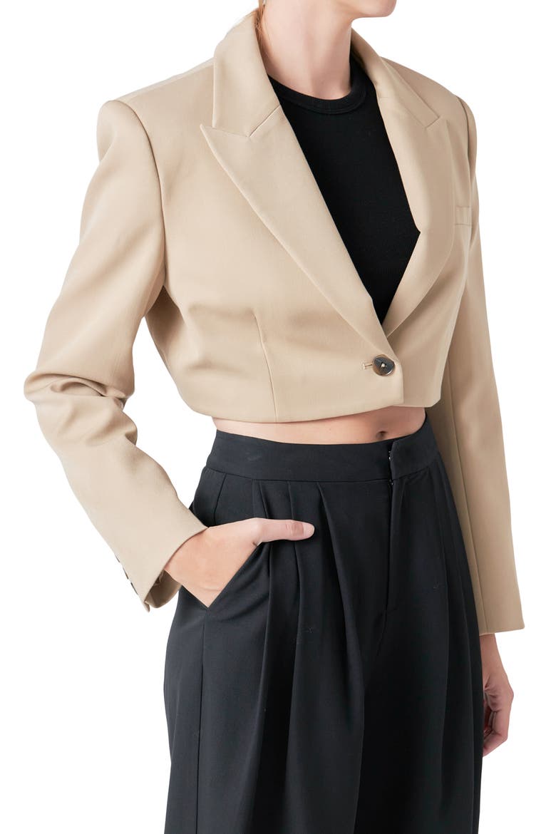 Crop Blazer, Alternate, color, BEIGE