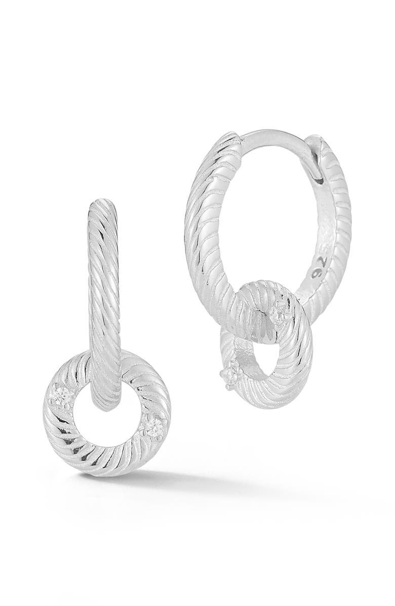 GLAZE JEWELRY Cubic Zirconia Link Drop Huggie Hoop Earrings, Main, color, Silver