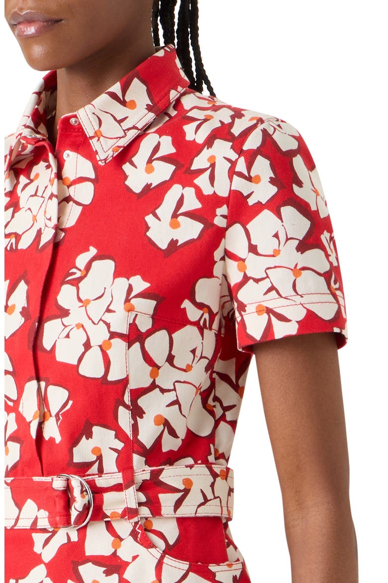 Papercut Flower Belted Stretch Denim Shirtdress, Alternate, color, RED-CREAM
