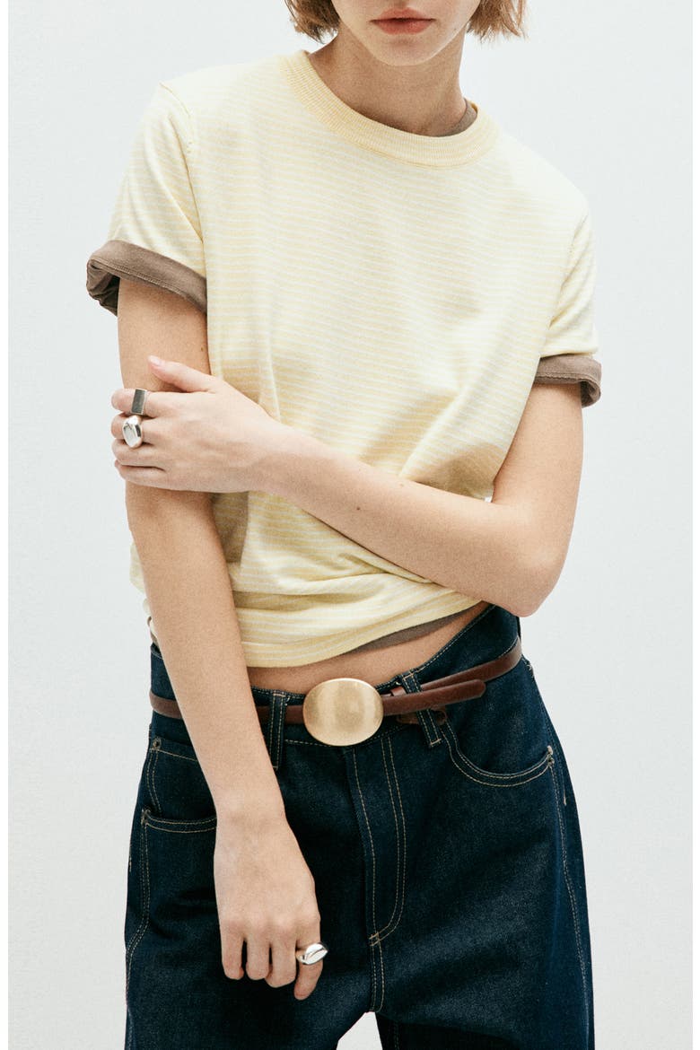 Stripe Short Sleeve Sweater, Main, color, PASTEL YELLOW
