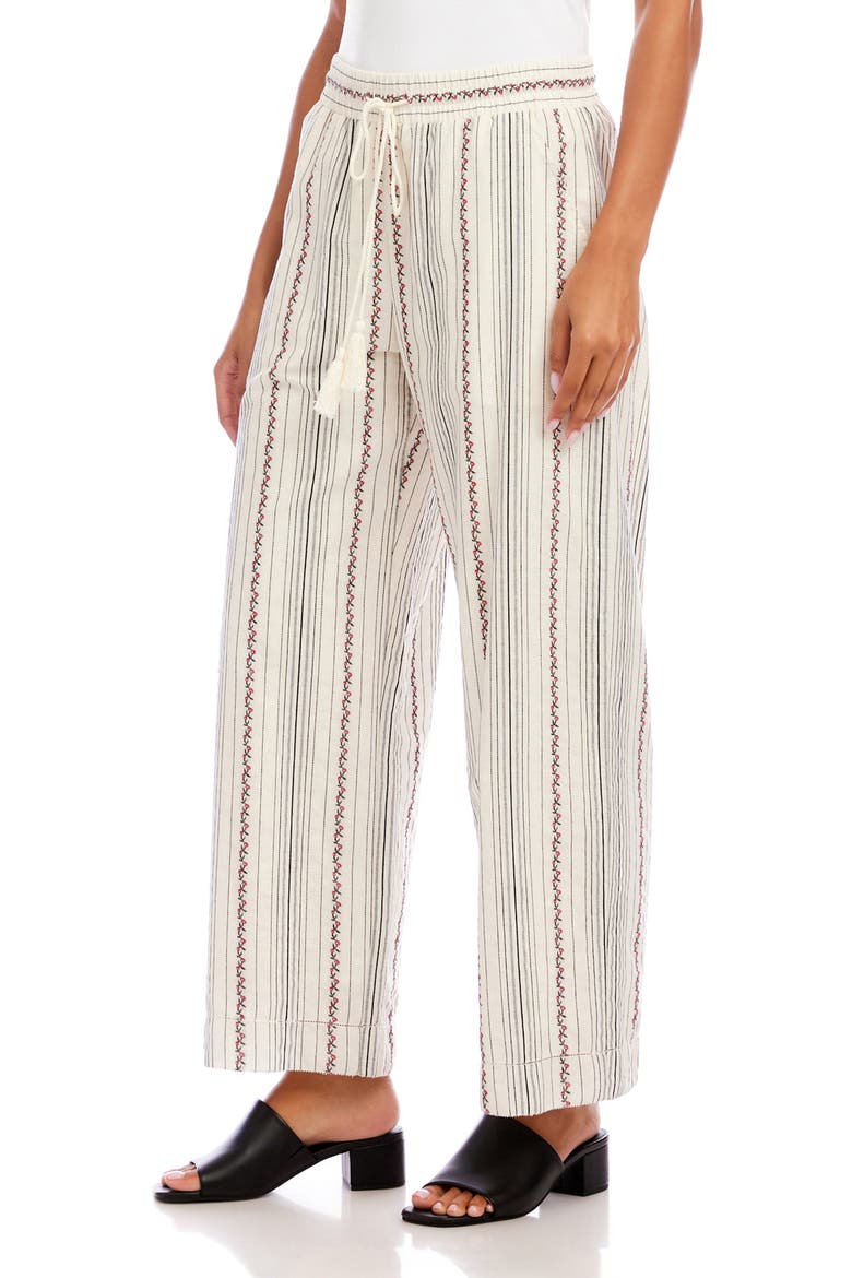 Embroidered Stripe Cotton Drawstring Crop Pants, Alternate, color, NATURAL