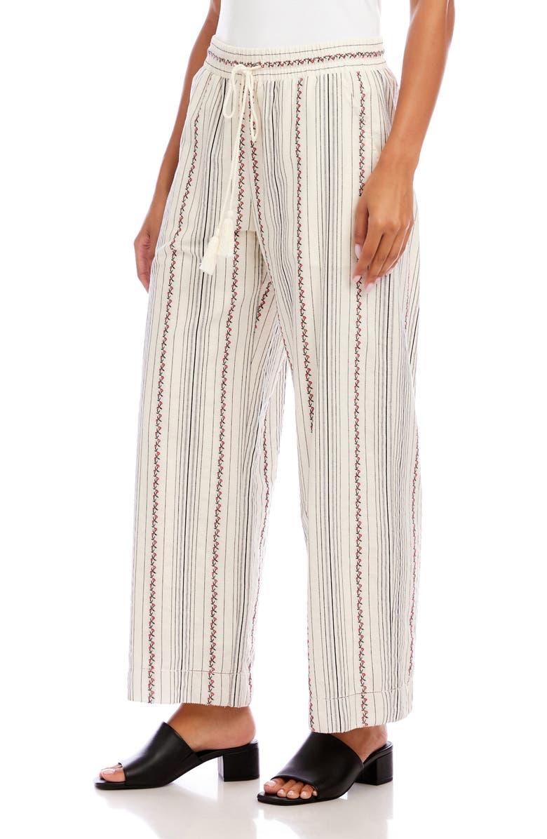 Karen Kane Embroidered Stripe Cotton Drawstring Crop Pants, Alternate, color, Natural