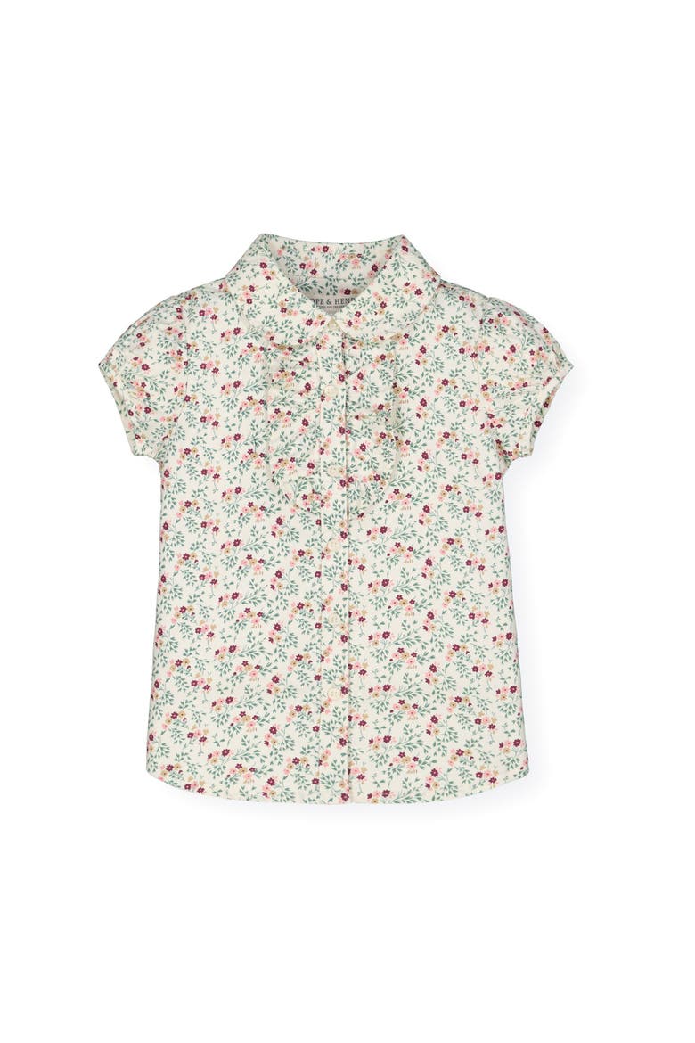Baby Girls' Ruffle Front Shirt with Puff Sleeves, Infant, Main, color, Ivory Fall Floral