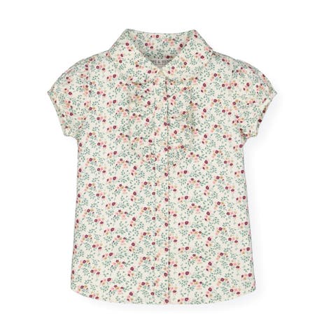 Baby Girls' Ruffle Front Shirt with Puff Sleeves, Infant