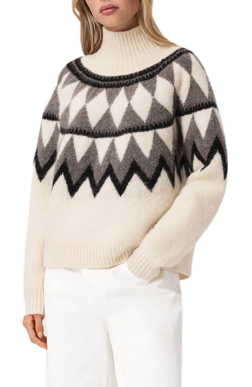 Allsaints Tara Fair Isle Alpaca & Wool Blend Turtleneck Sweater In White