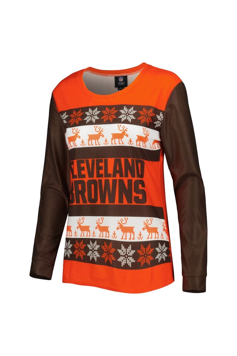 Women's FOCO Orange Cleveland Browns Holiday Ugly Pajama Set, Alternate, color, Orange