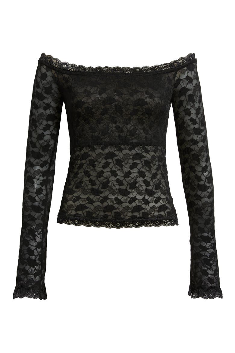 Mochapella Lace Off the Shoulder Top, Alternate, color, BLACK