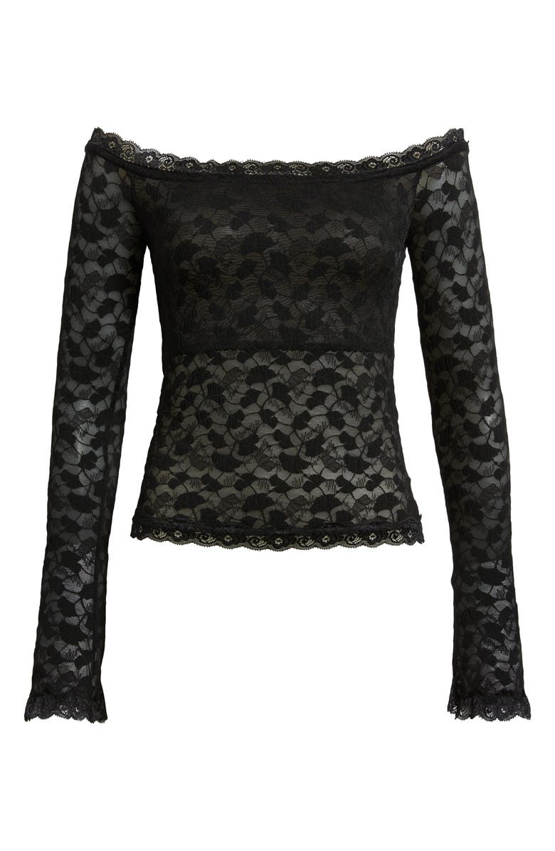 Princess Polly Mochapella Lace Off the Shoulder Top, Main, color, Black