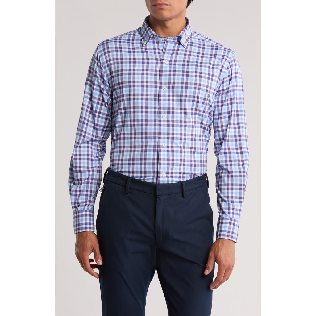 David Donahue Plaid Performance Sport Shirt In Blue