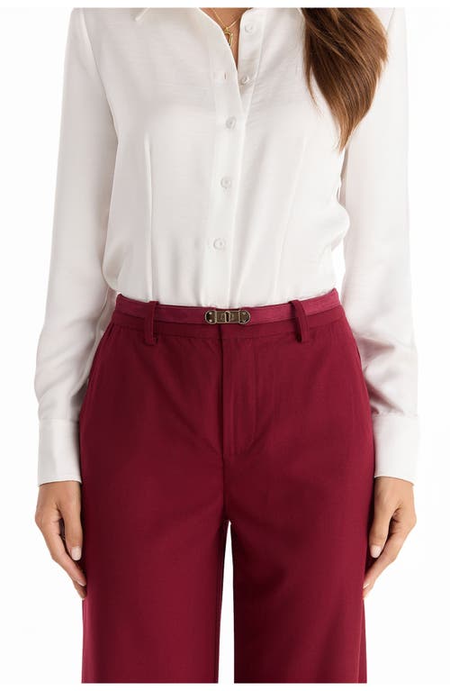 The Noli Shop Martina Belted Trouser In Burgundy