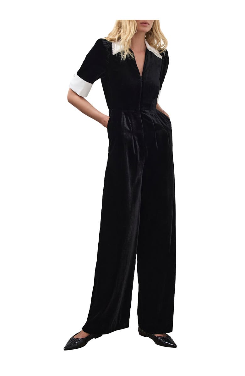 MINT VELVET Velvet Embellished Jumpsuit, Main, color, Black