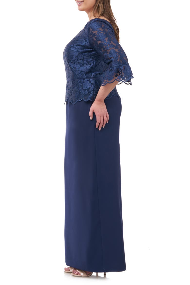 Embroidered Peplum Column Gown, Alternate, color, NAVY