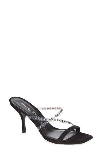 Stuart Weitzman Strapeze 85mm Crystal-embellished Sandals In Platino