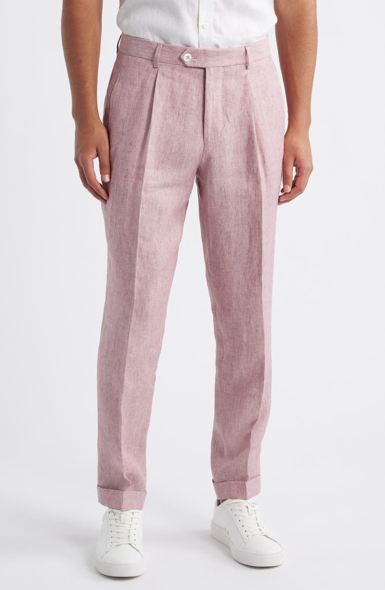 BOSS Peet Pleated Linen Dress Pants, Main, color, Dark Pink
