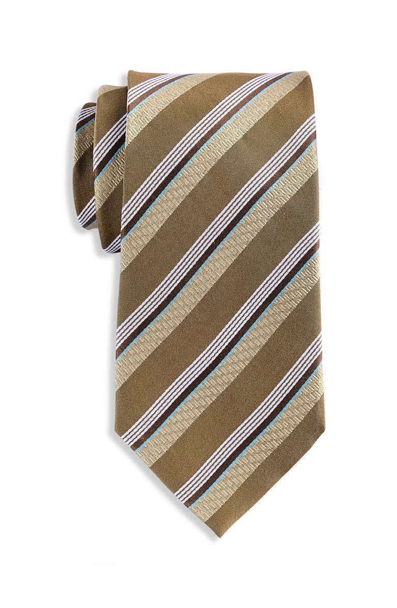 Oak Hill Premium by DXL Big & Tall Striped Silk Tie, Main, color, Tan