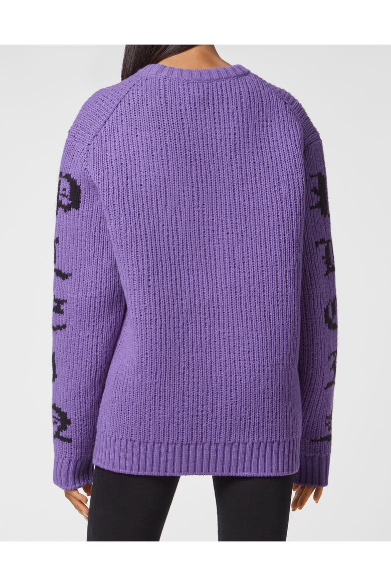 Pullover Round Neck Skull Women, Alternate, color, Purple