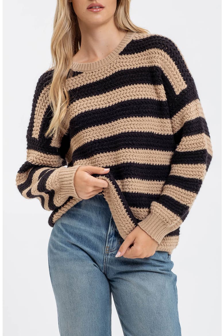 Relaxed Stripe Pullover Sweater, Main, color, TAUPE
