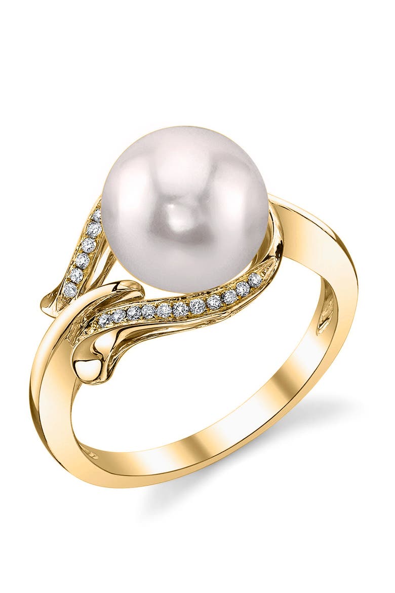 Akoya Pearl & Diamond Willow Ring, Main, color, Yellow Gold
