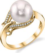 The Pearl Source Akoya Pearl & Diamond Willow Ring