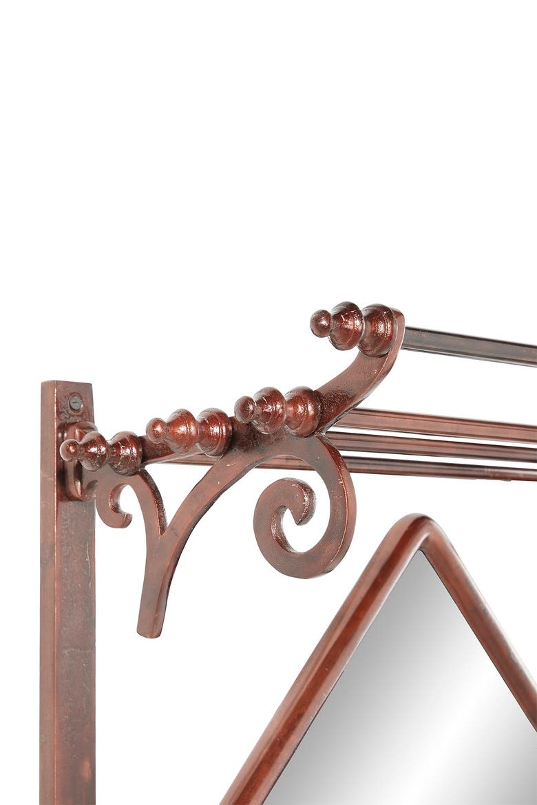 Copper Bathroom Wall Rack with Hooks & Mirror, Alternate, color, BROWN