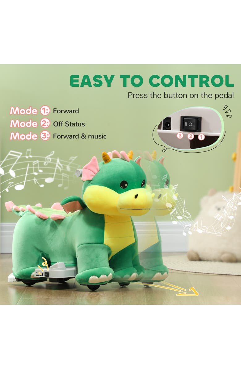 Qaba 6V Kids Ride on Horse with Music, Forward, PU Wheels, Alternate, color, Green