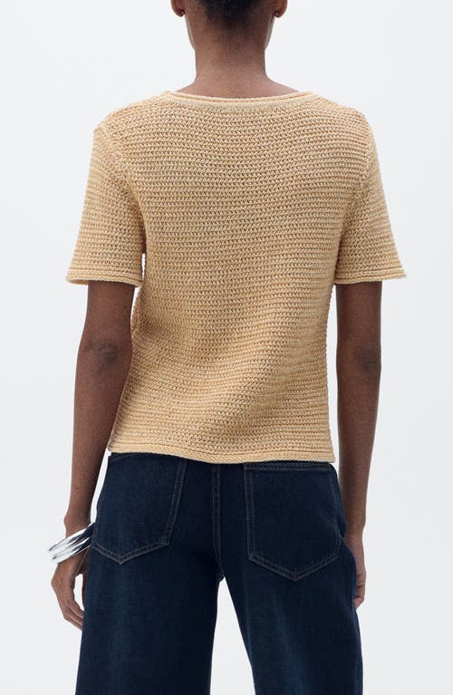Mango Dorae Textured Short Sleeve Sweater In Medium Brown