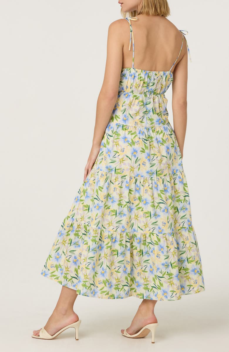 ASTR the Label Tie Strap Tiered Maxi Dress, Alternate, color, Cream Blue Floral