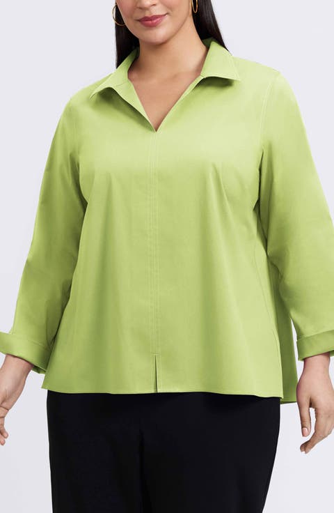 Agnes Non-Iron Smocked Cuff Blouse (Plus Size)