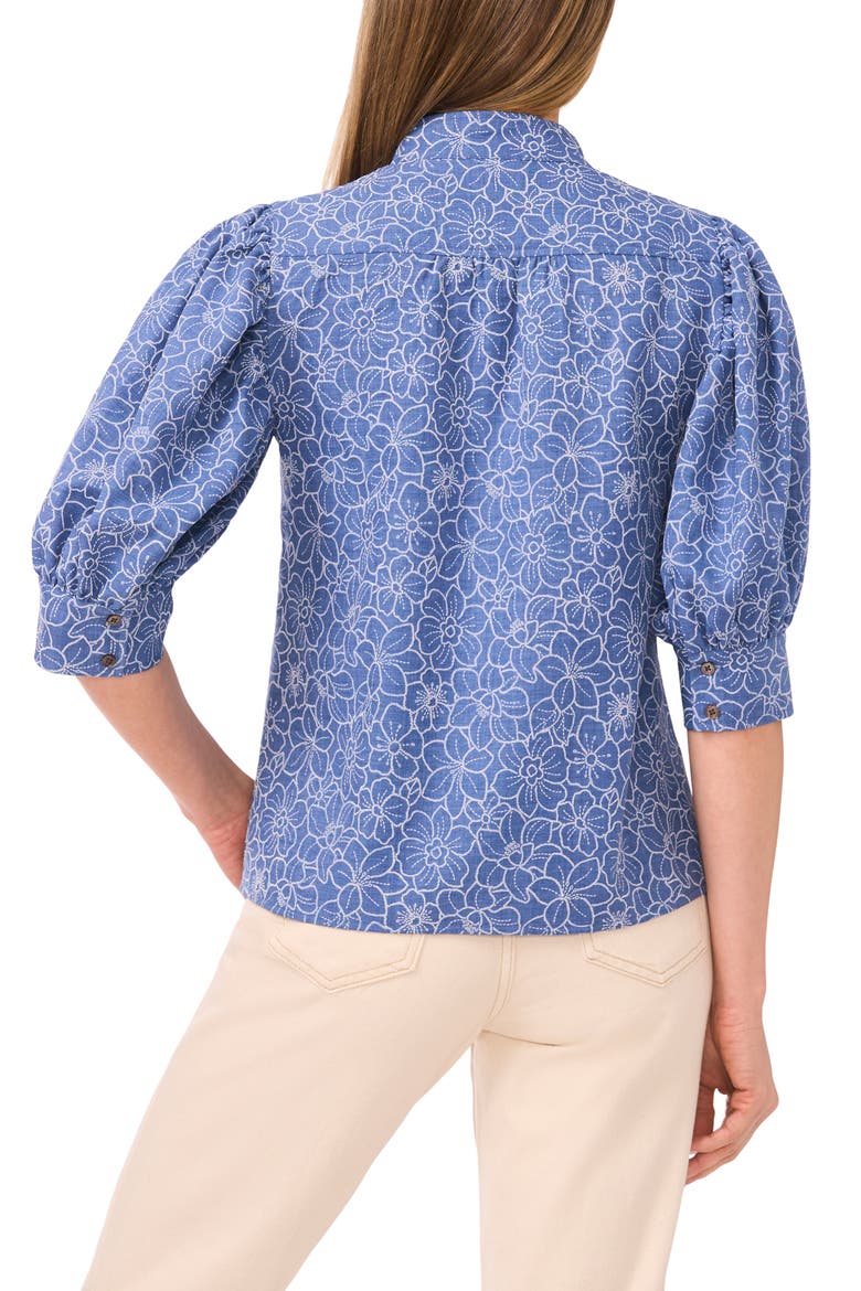 Daisy Puff Sleeve Chambray Button-Up Shirt, Alternate, color, CLASSIC NAVY