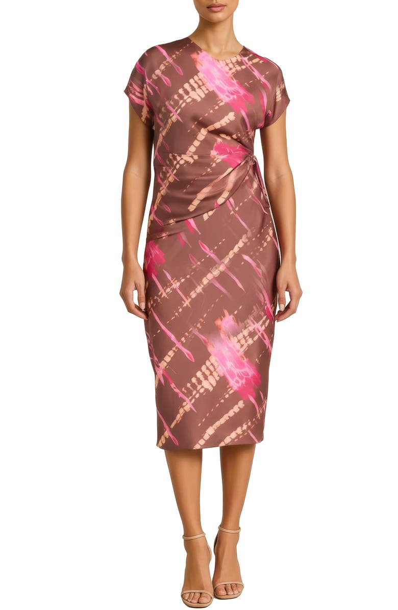 AREA STARS Avery Print Draped Dress, Alternate, color, Brown Abstract