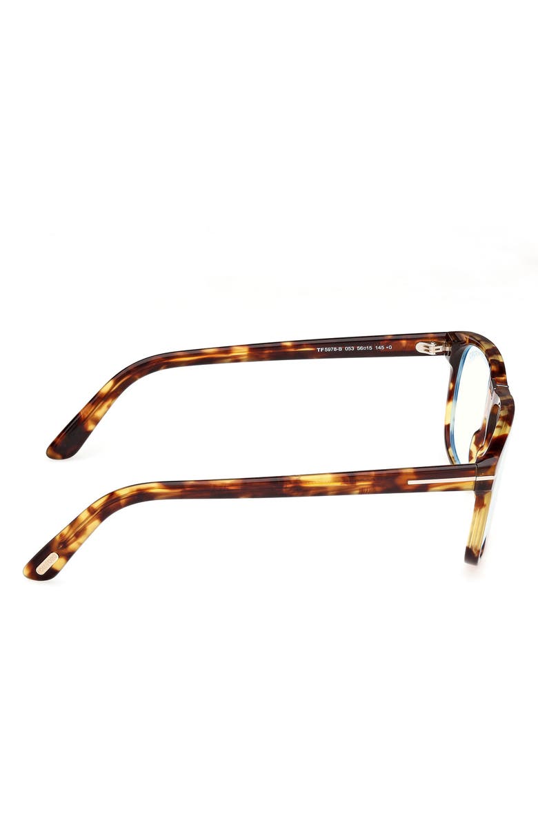 TOM FORD 56mm Pilot Blue Light Blocking Glasses, Alternate, color, Havana / T Logo / Blue Block