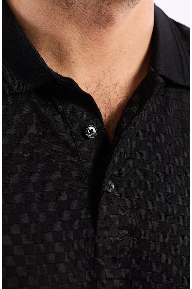 Aaron Checkered Knit Polo, Alternate, color, BLACK