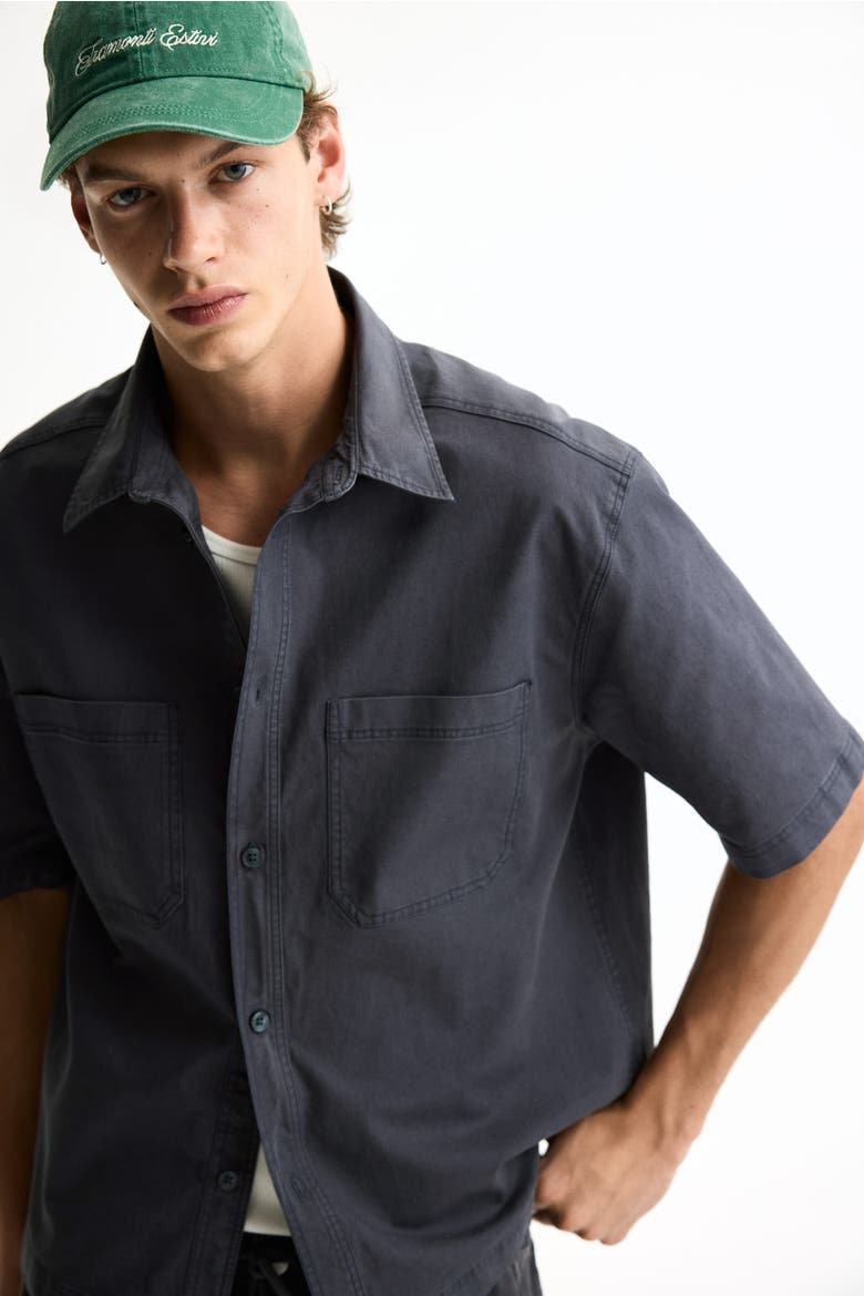 Relaxed-fit Short-sleeved Cotton Shirt, Alternate, color, Dark gray