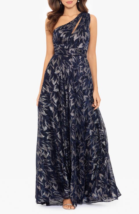 Galaxy Metallic One-Shoulder Gown