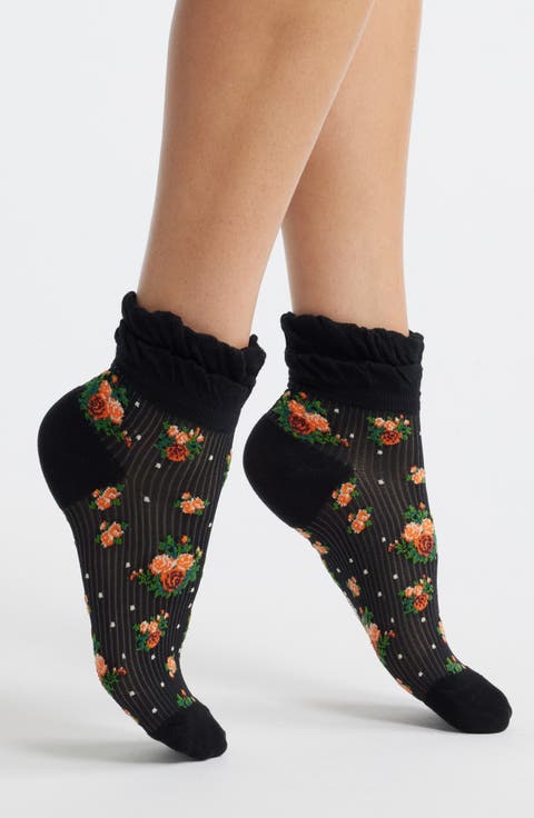 Anna Floral Ruffle Cotton Blend Ankle Socks