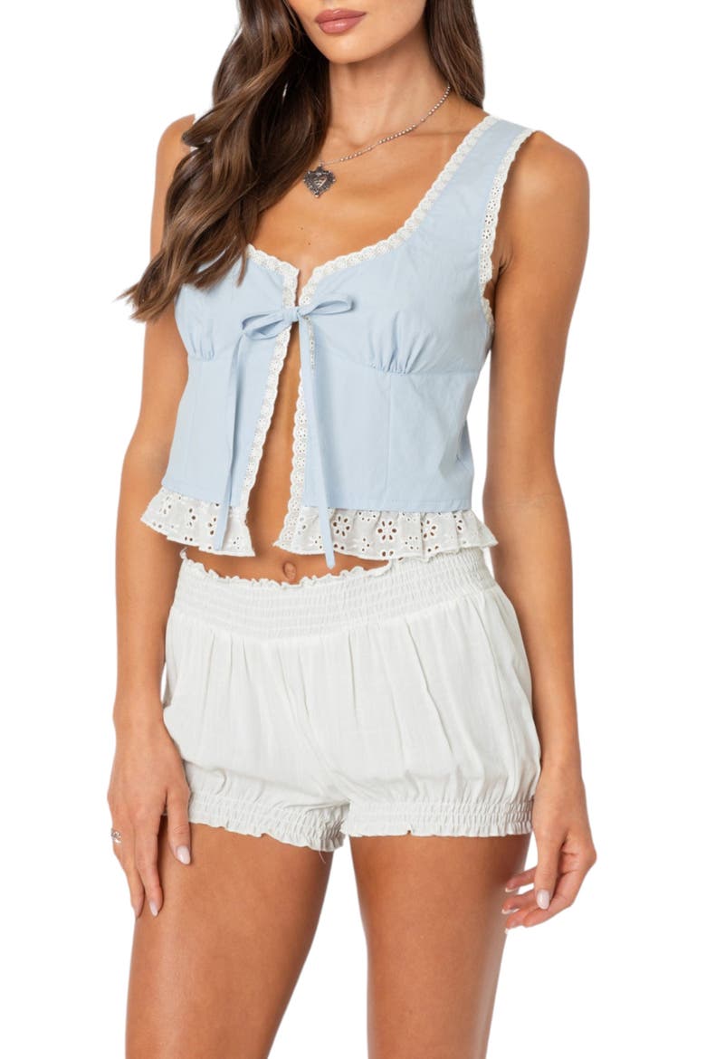Shiloh Eyelet Trim Flyaway Tank Top, Main, color, LIGHT-BLUE