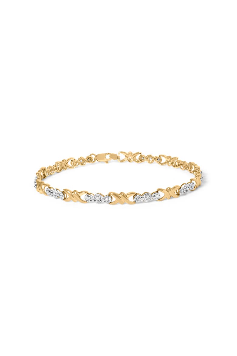10k Yellow Gold 1/3 Cttw Diamond 3 Stone and X-Link Bracelet - 7.50" Inches, Main, color, Yellow