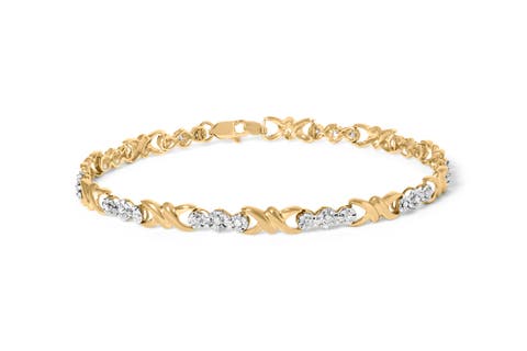 10k Yellow Gold 1/3 Cttw Diamond 3 Stone and X-Link Bracelet - 7.50" Inches