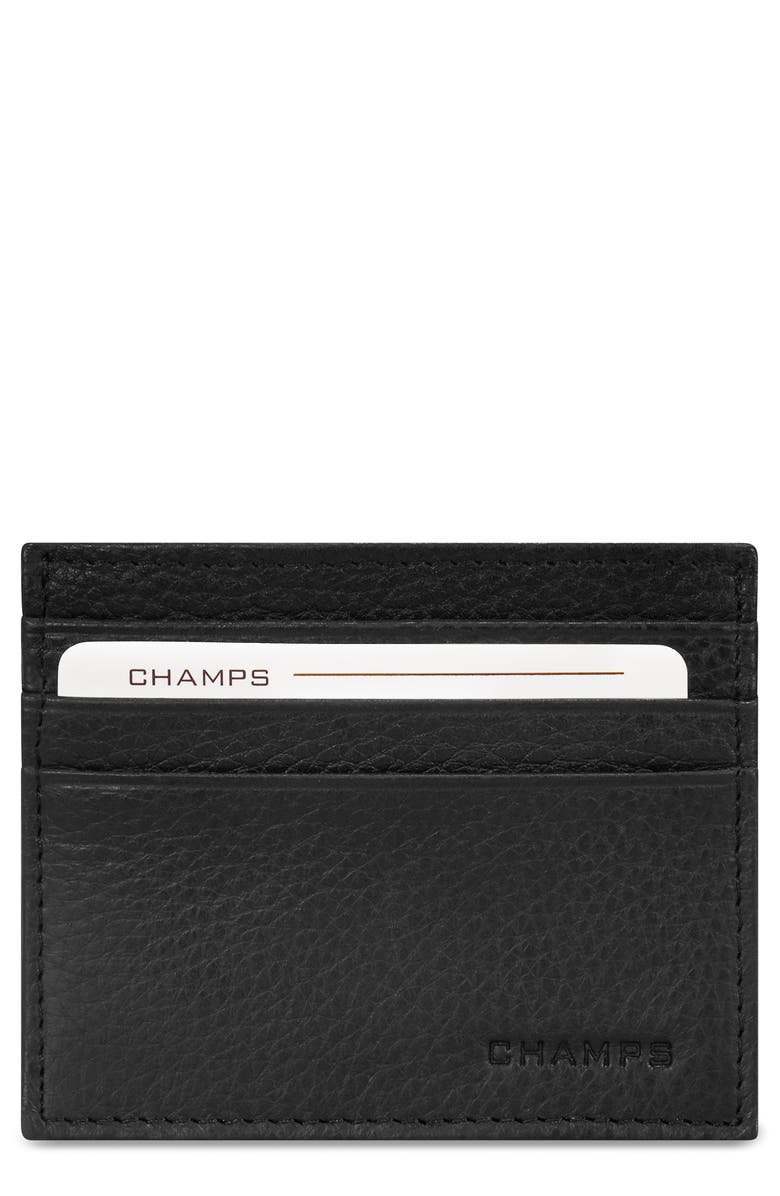 CHAMPS Slim Leather Card Wallet, Main, color, Black