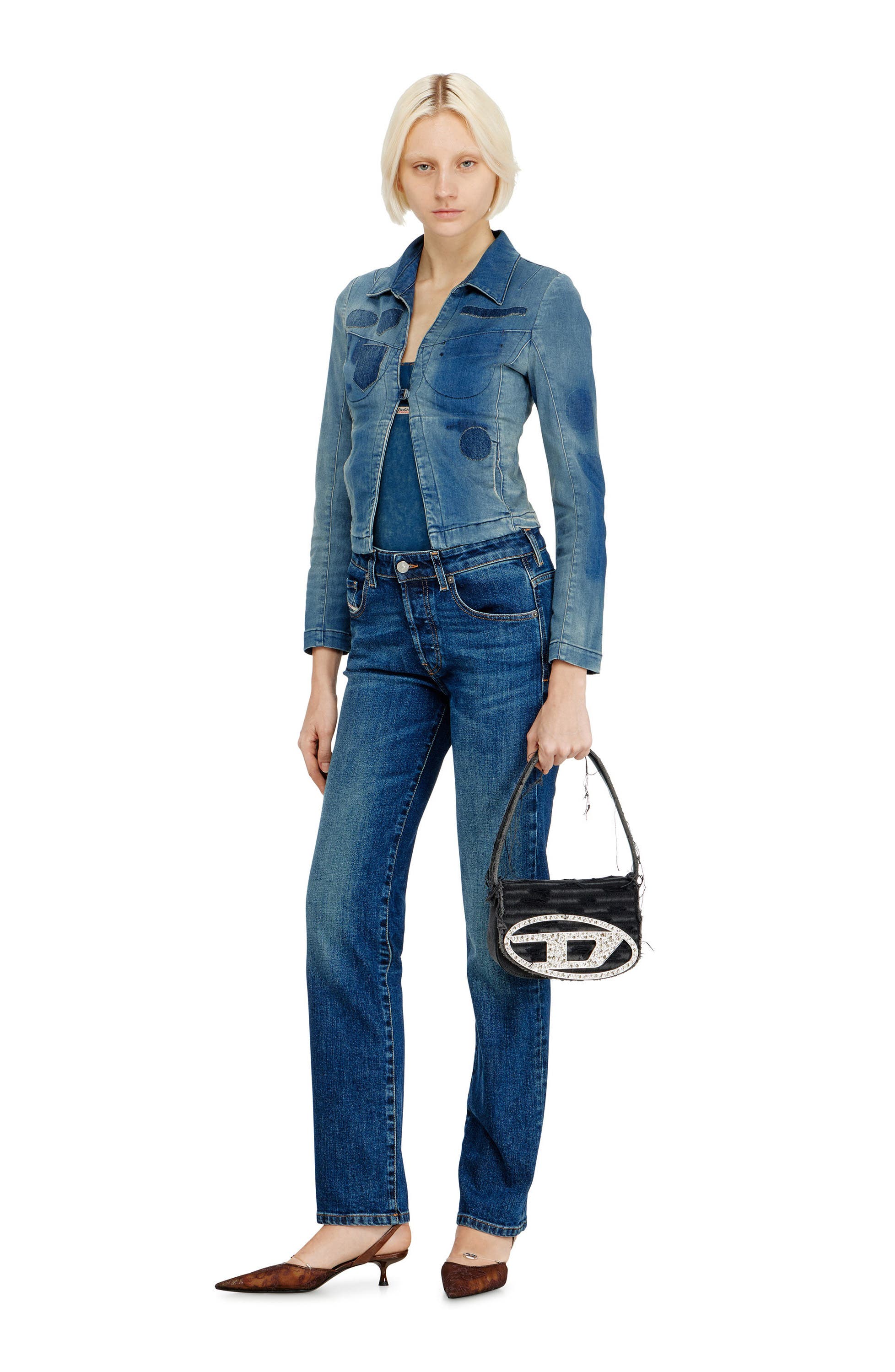 1DR Distressed Denim Shoulder Bag, Alternate, color, BLACK