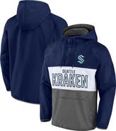 FANATICS Men's Fanatics Branded Deep Sea Blue/Gray Seattle Kraken Backhand Shooter Defender Anorak Raglan Hoodie Quarter-Zip Jacket