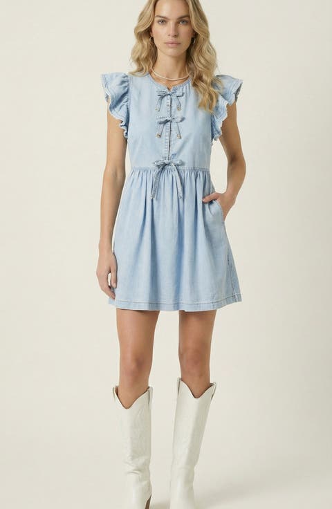 Sleeveless Ruffle Denim Mini Dress