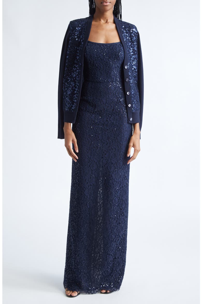 Sequin Embellished Floral Lace & Cashmere Cardigan, Alternate, color, MIDNIGHT